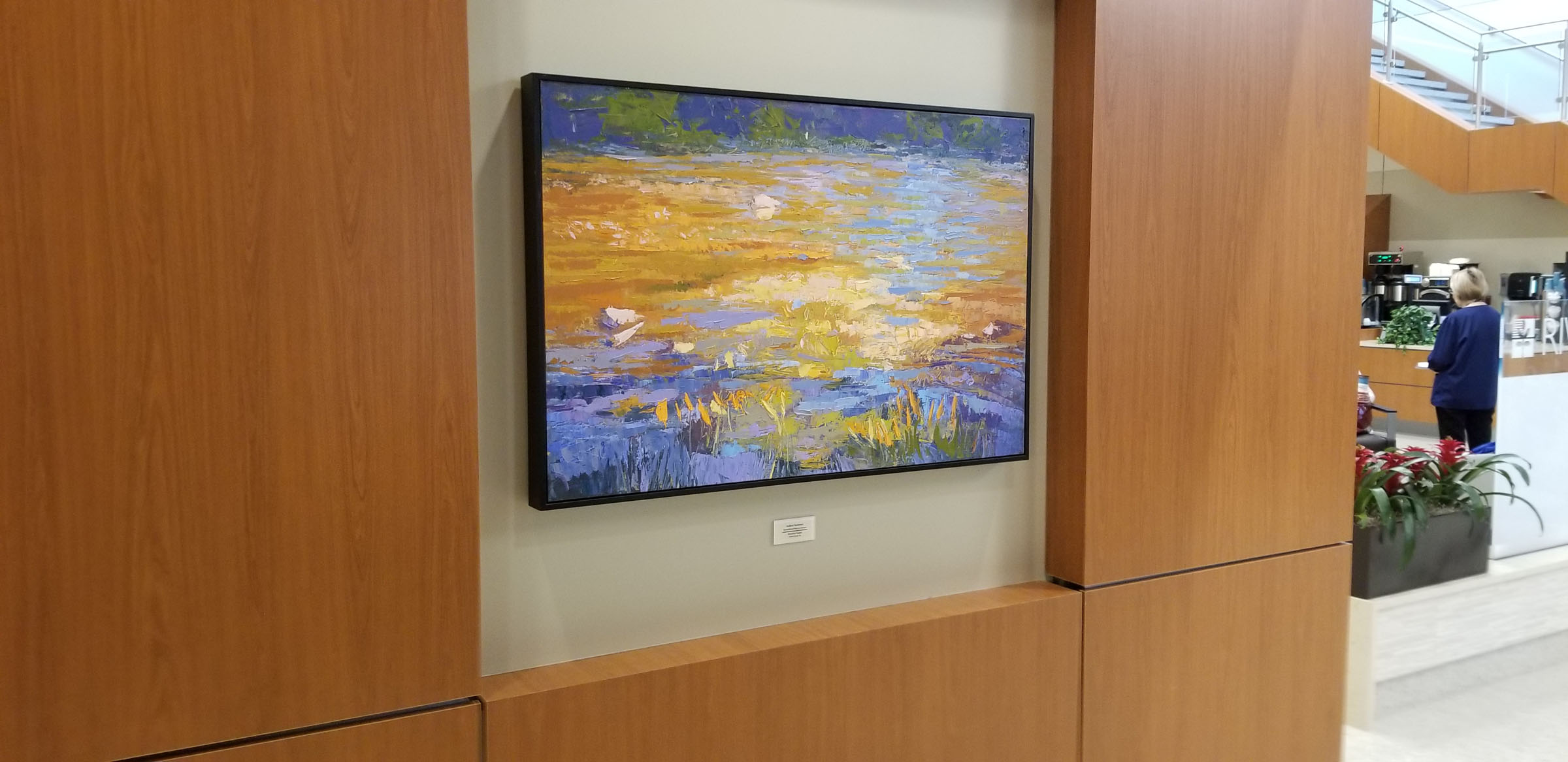 River Abstract Landscape Painting, Earth Tone Hospital Lobby Niche with Enhanced Giclee Canvas
