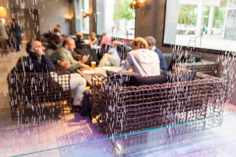 Digital Water Curtain inside a trendy Restaurant