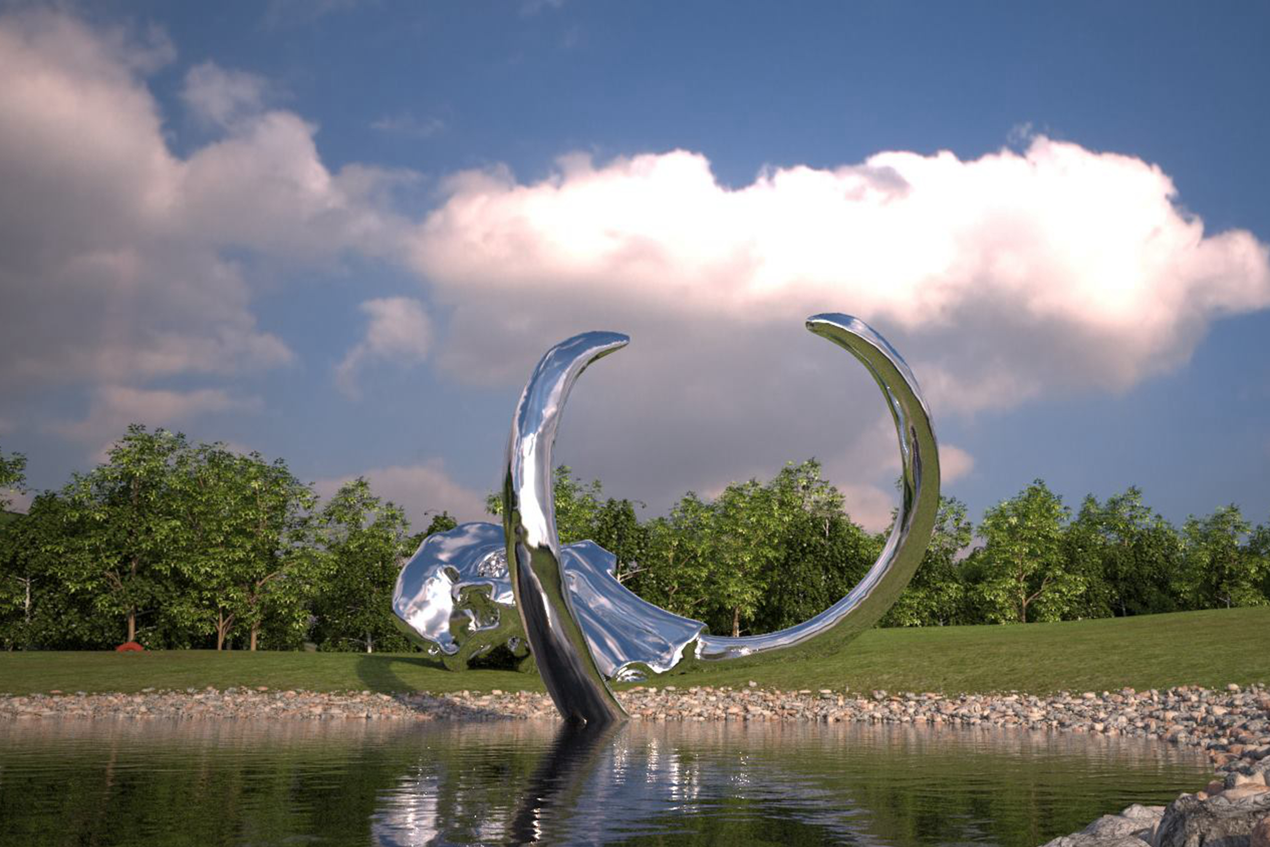 Mirror Polished Stainless Steel Mammoth Skull Sculpture