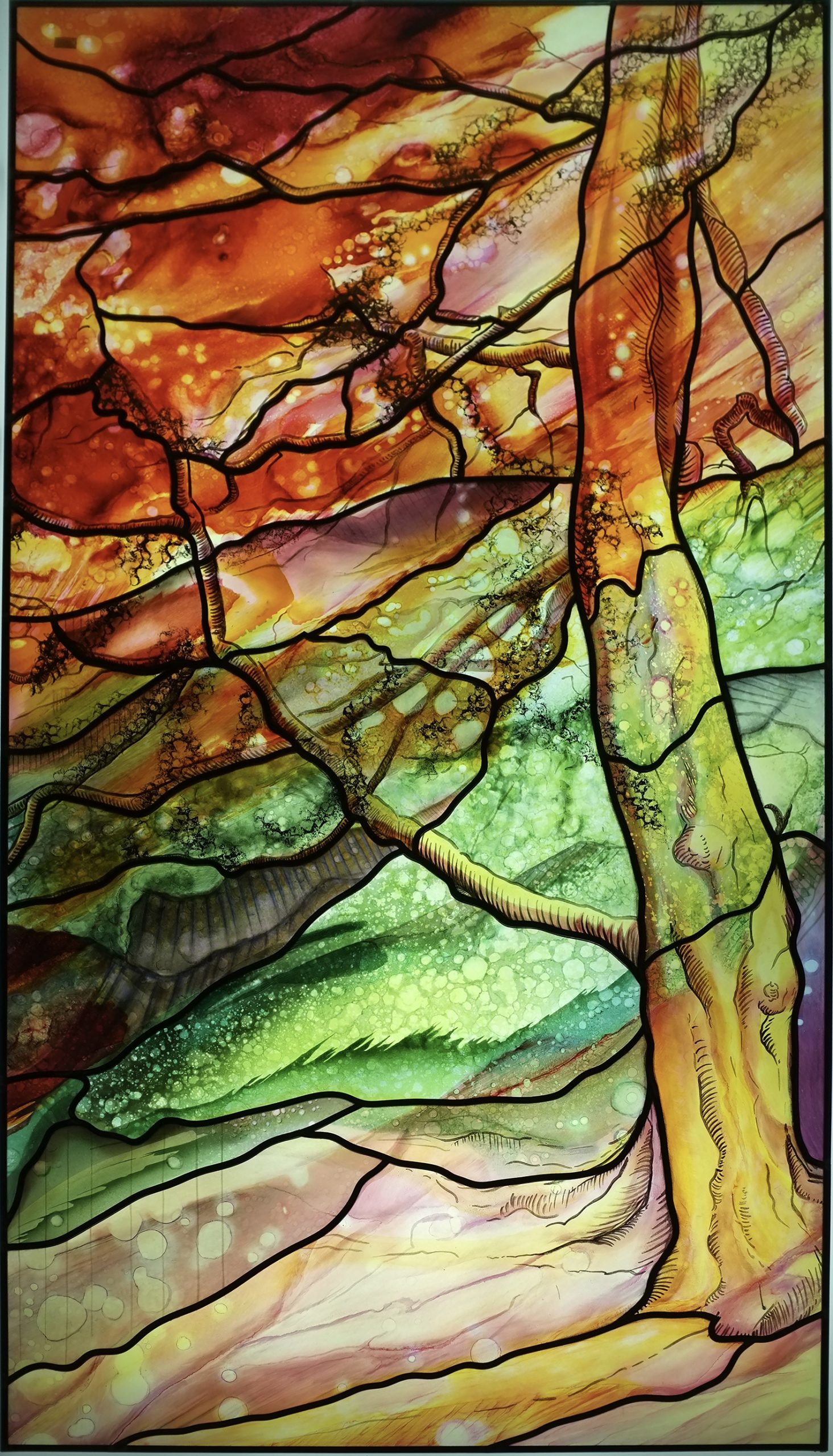 Stained Glass Triptych, Private Library