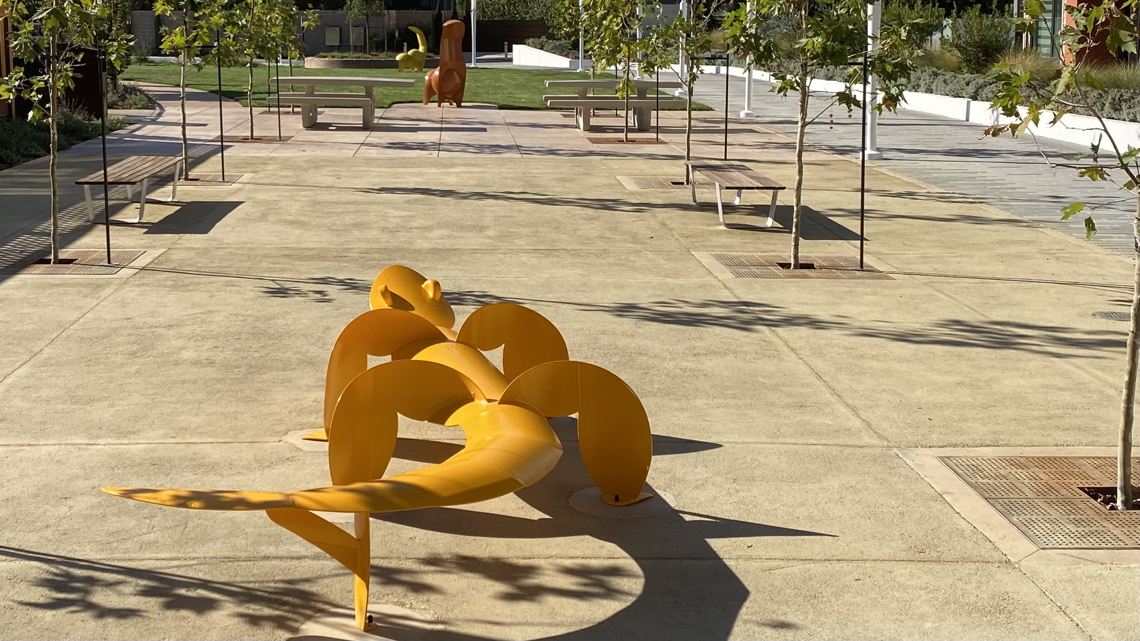 Squirrels and Lizard interactive sculptures