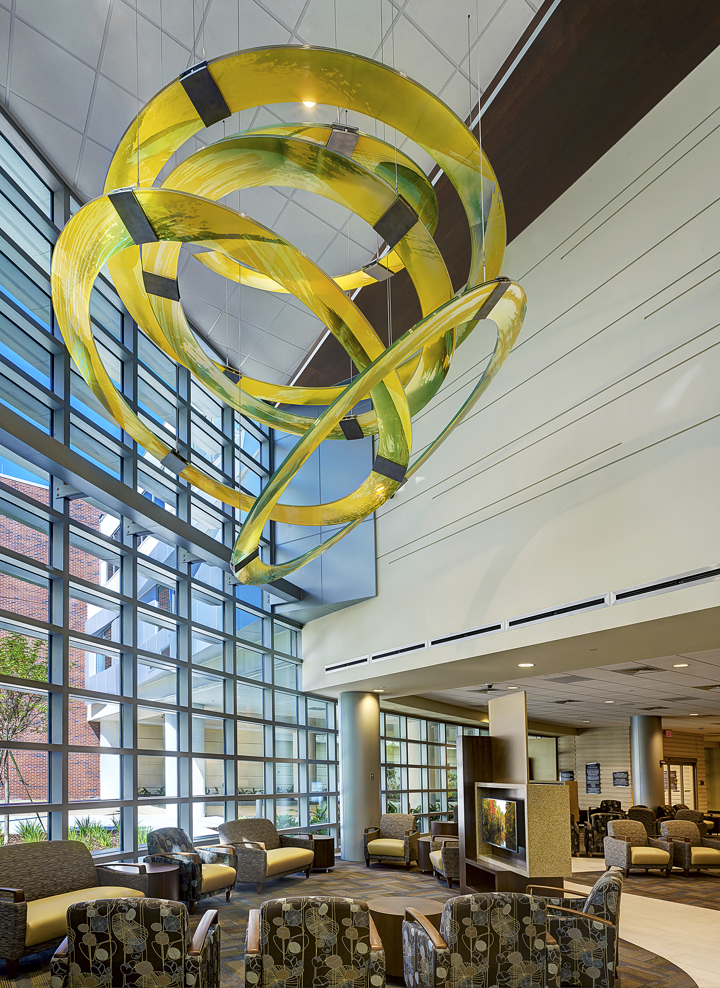 Suspended blown glass lobby sculpture
